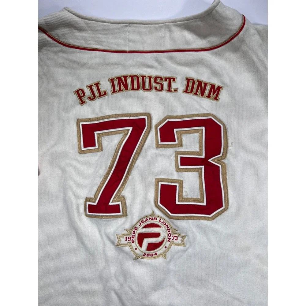 Pepe Jeans Baseball Jersey Mens 3XL Cream Red 73 Anniversary Ribbed Cotton PJL
